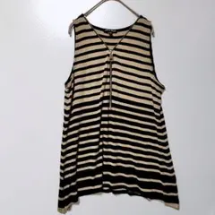 ​ボーダー チュニック ワンピース L ジッパー付 ベージュ 黒