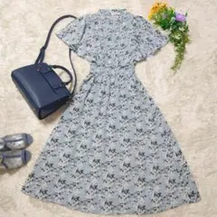 mily bilet 大人ガーリー 花柄 フレア袖 ワンピース タック