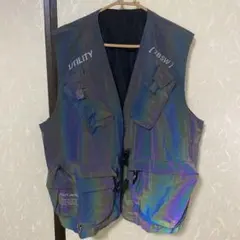 テック系 リフレクティブユーティリティベスト 多ポケットブラック系 ストリート