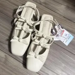 【新品未使用】ホワイト リボン付きフラットシューズ LL