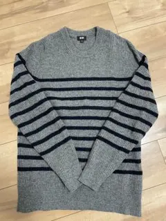 UNIQLO ボーダー ニット セーター L グレー/ネイビー