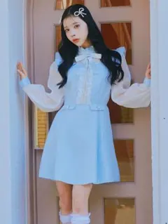 Ank Rouge フロントZIPツイードワンピース