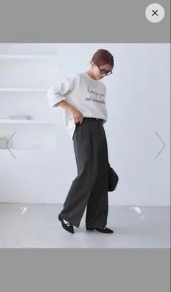 ロペピクニック　ダークグレー ワイドパンツ ヘリンボーン織り　サイズMのサムネイル