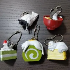 おまけ有リアル猫ネコスイーツ菓子ケーキミニチュアフィギュアキーチェーン5種セット