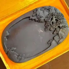 彫刻装飾付き硯 現品限り】旧坑 歙州硯 天然型 6吋 硯 書道硯 きゅうじゅうけん