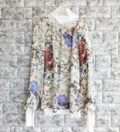 TOP SHOP☆シフォンカットソー花柄ルーズフィット長袖ブラウスのサムネイル