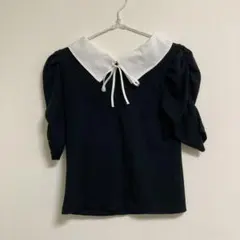as know as plus ブラック　襟付きリボンカットソー モノトーンのサムネイル