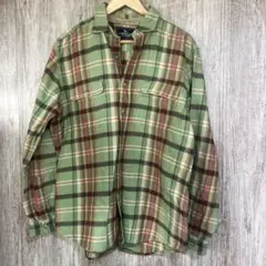 グリーン系チェック柄長袖シャツ