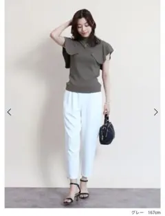 【新品未使用】FENNEL ショルダーフリルニット グレー