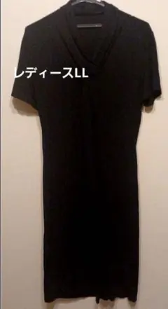 【レディースLL】ワンピース　半袖　膝丈　ブラック　Otto　Vネックのサムネイル