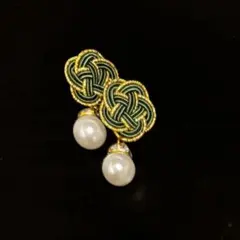 【水引ピアス】梅結び 緑×ゴールド