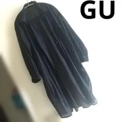 GUジーユー シアーシャツワンピース長袖 Mネイビー紺