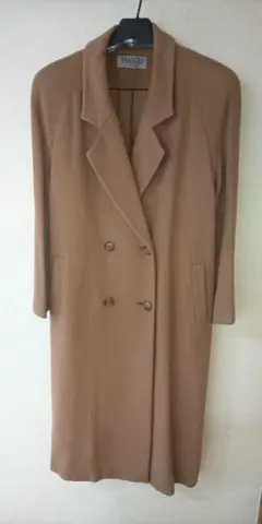ロングコート ダブルボタン レディース カシミア100％ 絹100％ キャメル