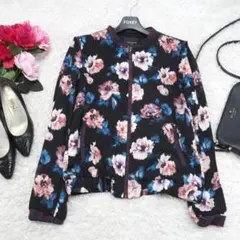 G8813*ZARA ザラ☆花柄☆ジャケット☆ブルゾン☆紺ネイビー 紫パープル