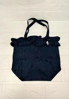 ハンドメイド♡フリル×ネイビーサテン猫チャームトート