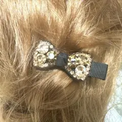 一点物☆✴︎ヘアピンコーナー670Aキラキラストーン可愛いリボンヘアクリップ茶金色