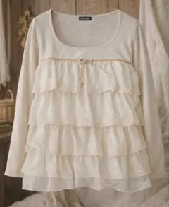 森ガール ナチュラル ガーリー フリル トップス アイボリー シフォン レース