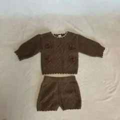 petit main 女の子 ブラウン セットアップ セーター ショートパンツ