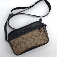 COACH シグネチャー ブラックデニム ダブルファスナー ショルダー 
