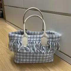 グレーと白のチェック柄トートバッグ