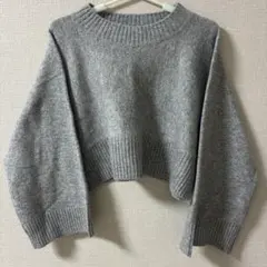 F/フリーサイズ/シンプル/グレー クロップド ニットセーター