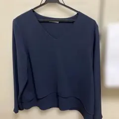 セオリーリュクス　ネイビー Vネック 長袖ブラウス