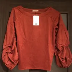 ＊赤茶 レンガ色 バルーン袖スエード風トップス F＊