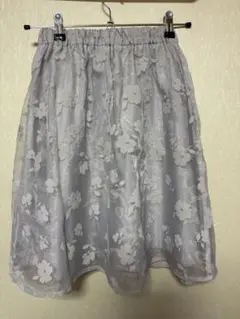 グレー 花柄フレアスカート Mサイズ