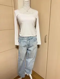 UNIQLO ワイドレッグデニム ライトブルー 26(66cm)
