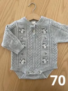 グレー ケーブル編み 花柄ロンパースのサムネイル