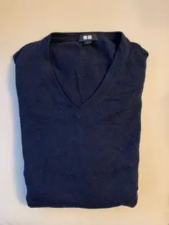 ⑤ UNIQLO エクストラファインメリノ ネイビーVネックセーター　メンズ L