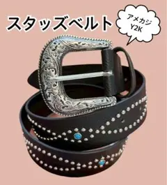 Y2Kスタッズベルト ブラック ユニセックス アメカジ 古着 バイク 父の日