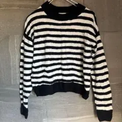 H&M 【XS】 白黒ストライプ ニットセーター 長袖 エイチアンドエム