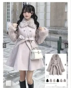 ファーティペット・リボンベルト付きフレアコート［ze911］GRL