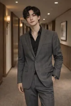 ④【美品】エフワン オーダーメイド スーツ セットアップ グレー チェック M