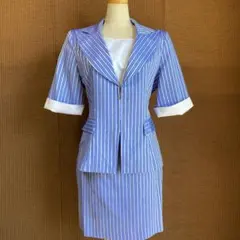 ストライプ スーツ 9号M ミニスカート 五分袖 ジャケット