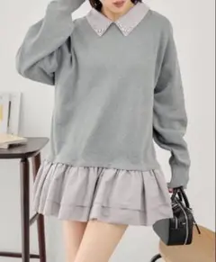 CHICO ビジュー衿フリルデザインミニワンピース