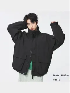 GU スタンドカラーオーバーサイズブルゾン L ブラック