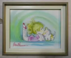 人物画　油絵　水森亜土　額付き　手描き　肉筆 値下げ】人物画 油絵 水森亜土 F6号 額付き 手描き 肉筆 - メルカリ