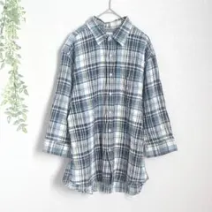 8312 バックナンバー 七分袖チェックシャツ メンズ トップス カジュアル 青