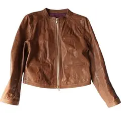 Tomorrowland ノーカラー ラムレザー ジャケット ブラウン 38