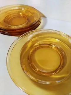 アンバーガラス　皿　プレート　ソーサー5枚セット　昭和レトロ