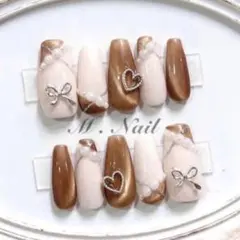 ネイルチップ フレンチガーリー リボン マグネットネイル 量産型 韓国