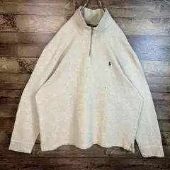 6701 古着　ポロラルフローレン　ニット　ハーフジップ　刺繍ロゴ2XLベージュ
