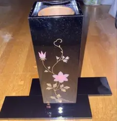 漆器 黒鉄仙　角形　花生　松風