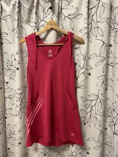 アディダスadidasピンクフード付ノースリーブ ワンピースチュニックランニング