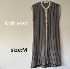 ニットベスト　ロング　前開き ジレ ベージュ ノースリーブ　レディース　Mサイズ
