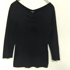 INDIVI（インディヴィ）　７分袖カットソー　ショート丈　M　ブラック