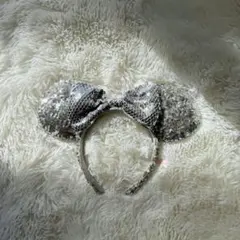 ミニーマウス耳カチューシャ シルバー スパンコール