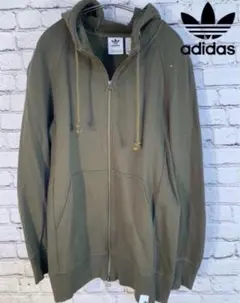 【希少カラー】adidas カーキ ジップパーカー／フルジップ／ロゴ／ストリート